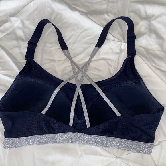 Victoria's Secret Sport Navy Blue Silver Sparkle Glitter Shimmer Strappy Bra - Picture 12 of 16